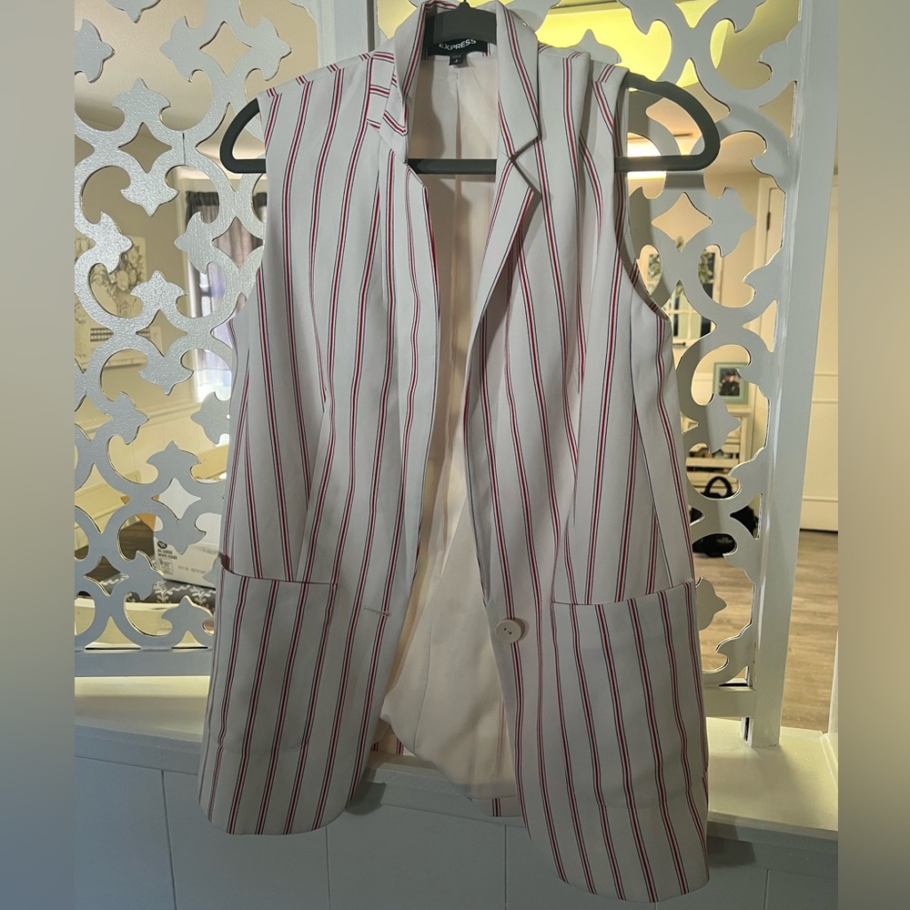 Express Oversized Red/black Striped Vest Pockets Size S